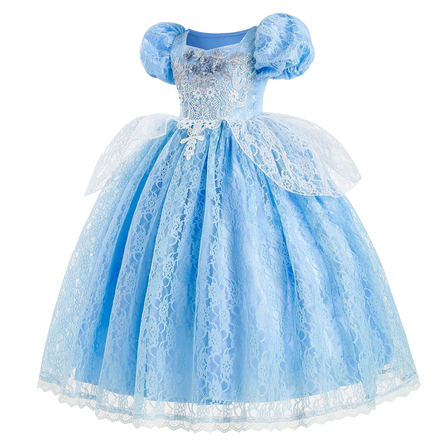 LJNYIE Princess Dresses for Girls-Girls Blue Princess Costume Puff Sleeve 3-11 Year Old for Birthday Christmas Party(4-5 Years)