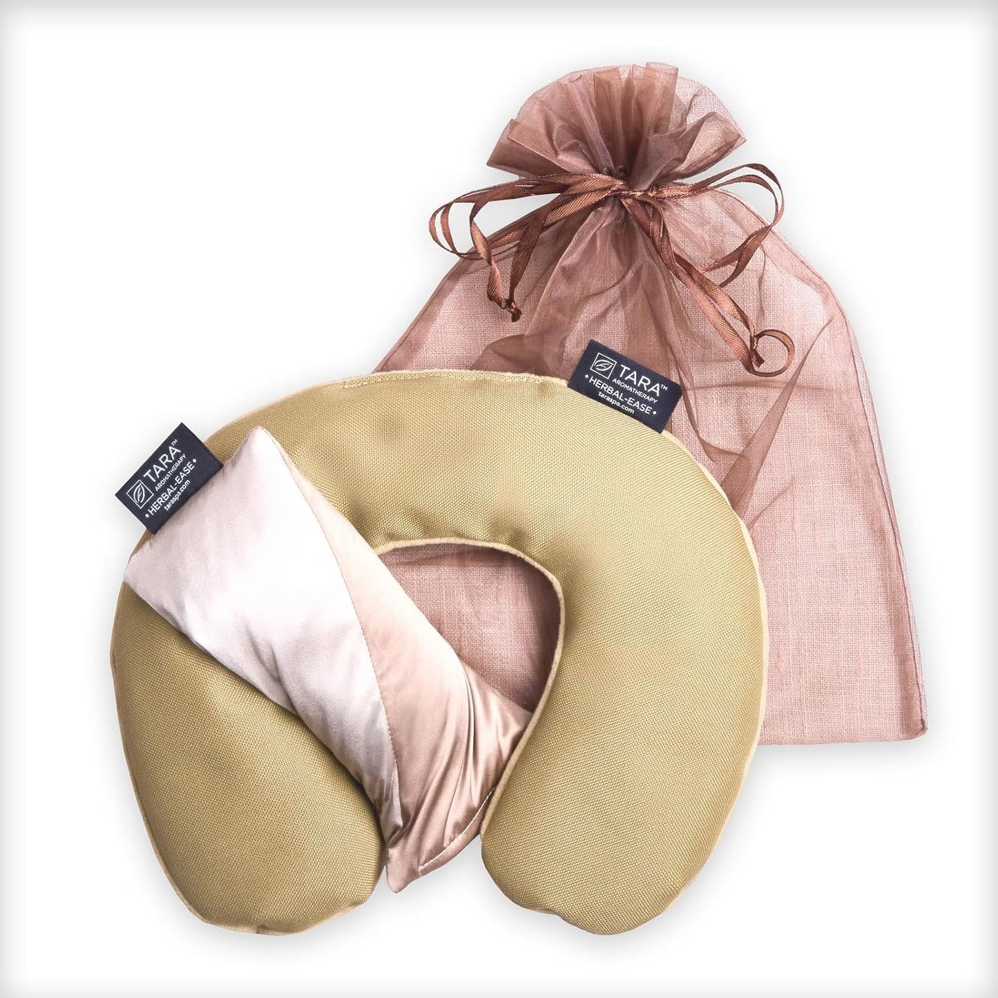 TARA Spa Therapy Aromatherapy Pillow Set - Herbal-Ease Neck & Silk Eye Pillow in Chai
