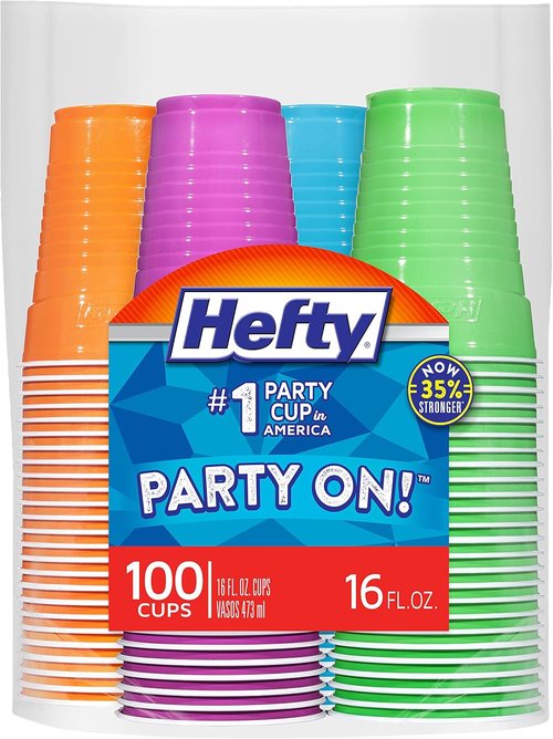 Hefty Disposable Plastic Cups - 16 Ounce Assorted Colors | 100 Count Party Pack
