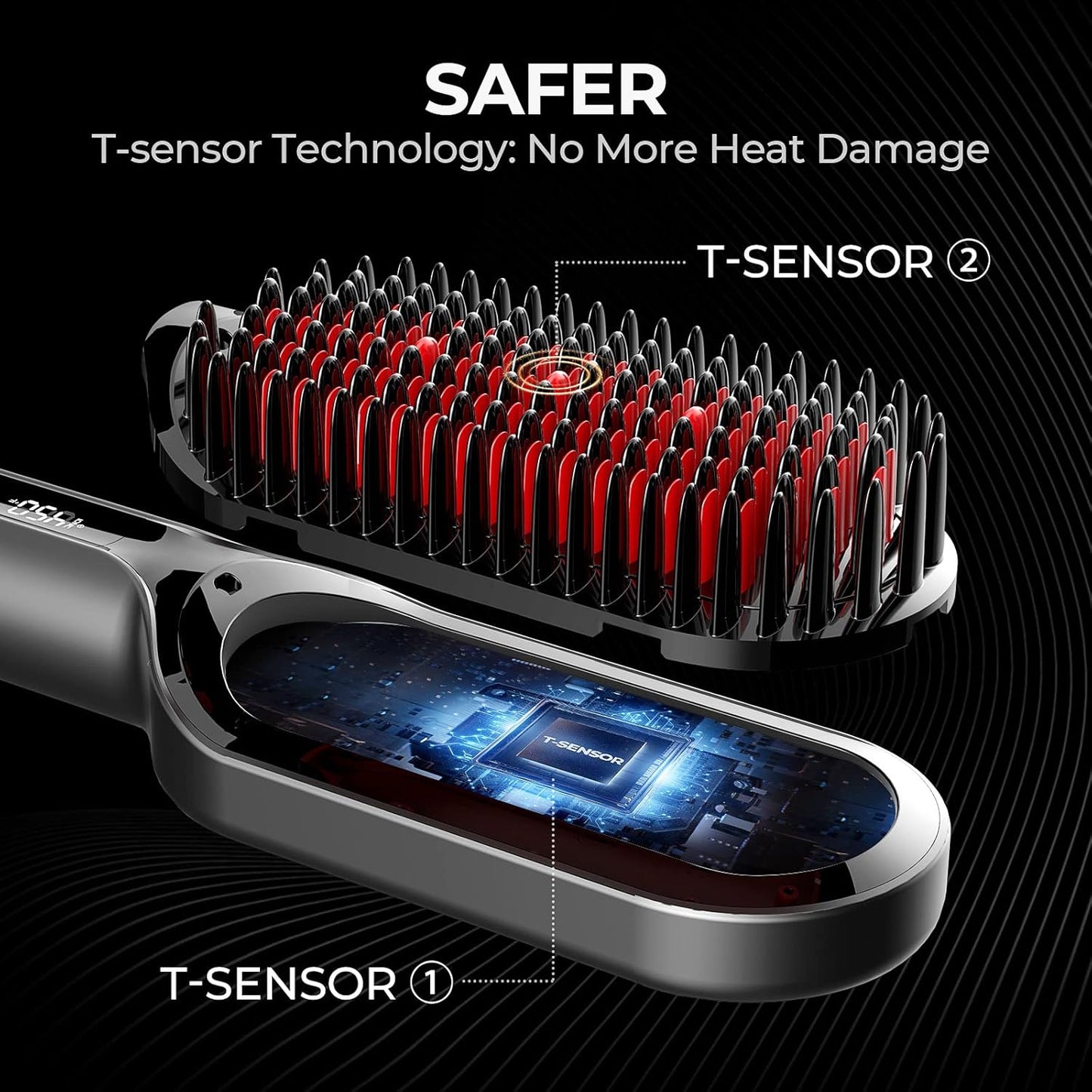 TYMO Hair Straightener Brush - Ionic Plus Technology for Effortless Styling | 16 Heat Settings, Dual Voltage, Black