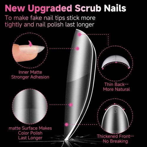 UNA GELLA Short Oval Almond Nails, 504Pcs Pre-shape Fake Nails Full Matte Cover Acrylic Round Almond Gel Nail Tips, 15 Sizes No C Curve Press on Nails for Nail Extension Art DIY Salon