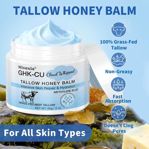 Regine Switzerland Copper Peptides GHK-Cu Whipped Beef Tallow - Anti-Aging Moisturizer for All Skin Types, 2 Oz