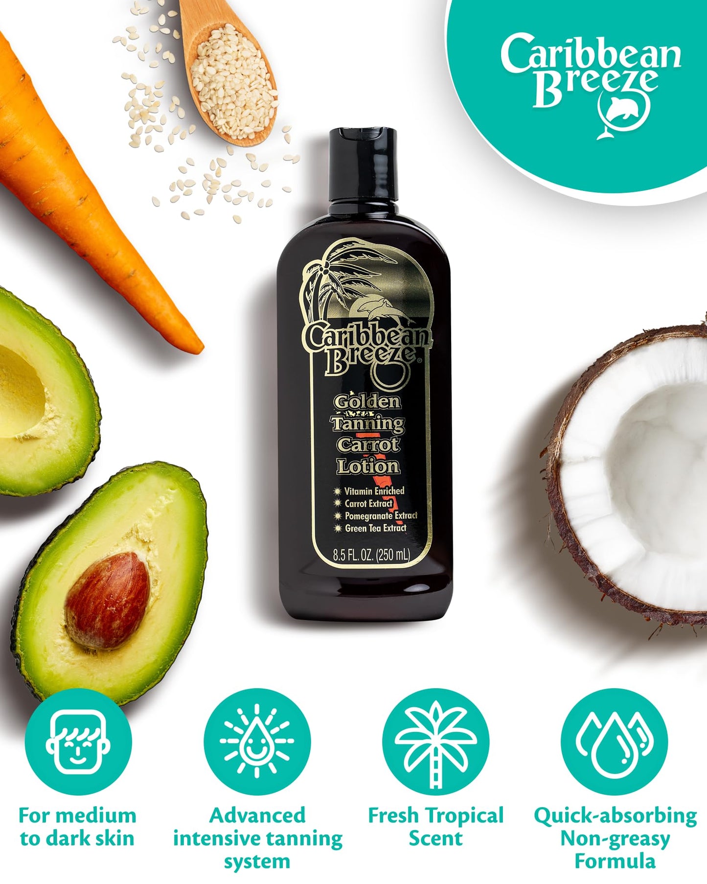 Caribbean Breeze Ultimate Carrot Tanning Oil Outdoor, Tanning Oil Spray with Coconut Oil, Aloe Extracts, Rich in Anti-Oxidants, Moisturizes the Skin and Anti-Aging Properties, 8.5 oz (250 ml)