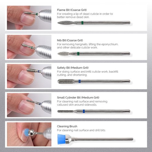 MelodySusie Nail Drill Bits Set - 10pcs Diamond Cuticle Bits for E-File | 3/32 Inch, Silver