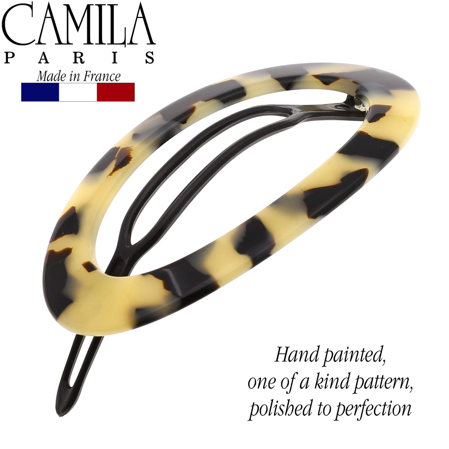 Camila Paris CP2803 French Hair Barrette Clip for Women, Handmade, Flow, Slide-in Metal-Free Closure, Strong Hold Grip Hair Clips for Girls, No Slip Durable Styling Hair Accessories, Made in France