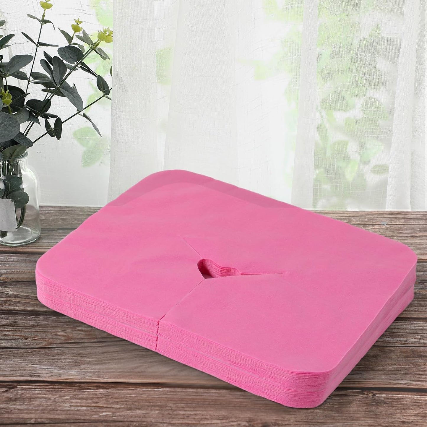 Skiennix Disposable Face Cradle Covers - 100 Pack Massage Headrest Covers for Spa | 12 x 15.5 Inches (Pink)