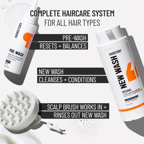 Hairstory New Wash - Cleansing Cream & Scalp Brush Duo for All Hair Types | Purifying Rinse