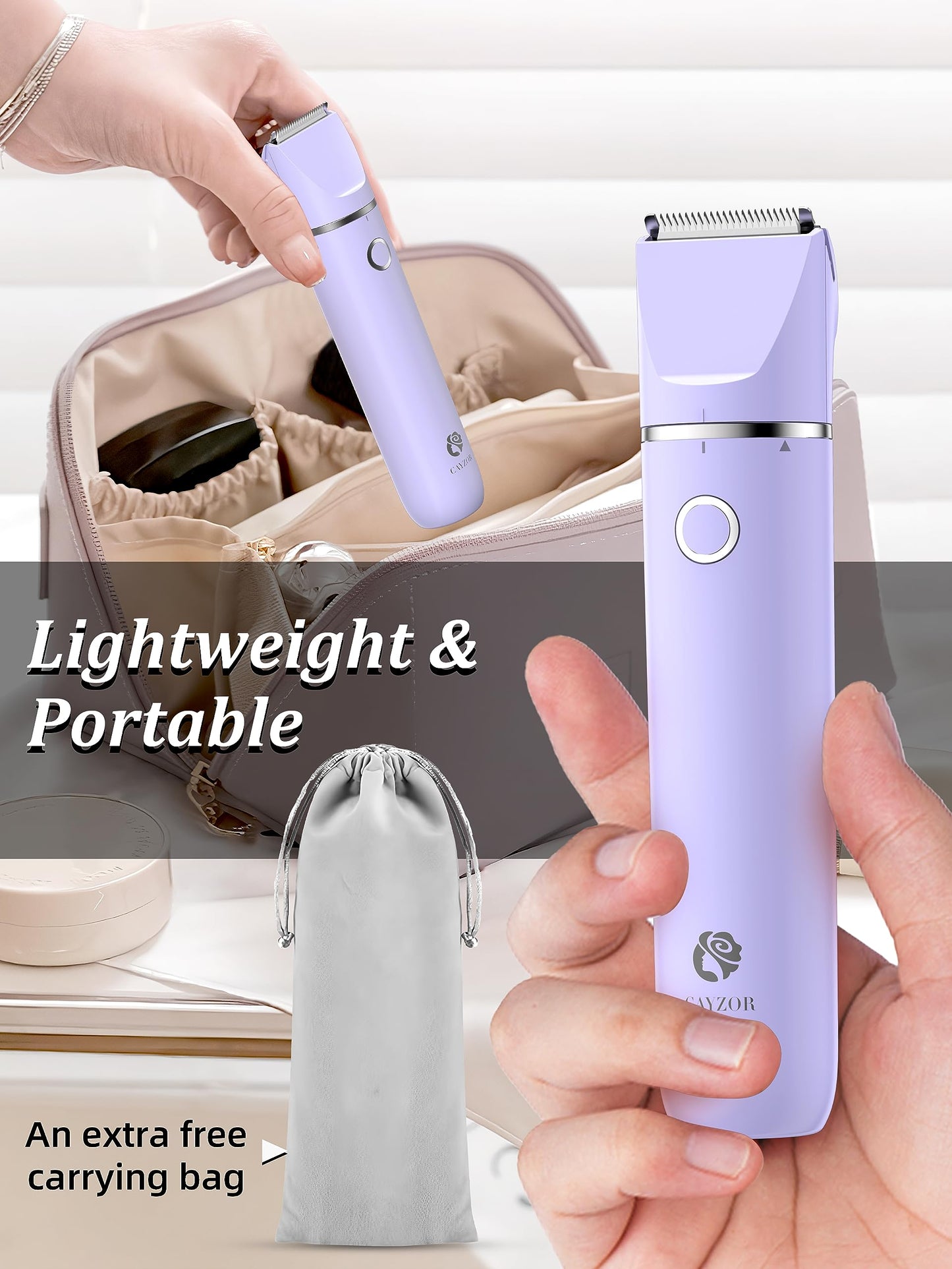 Cayzor Bikini Trimmer and Shaver Kit for Women - 2-in-1 Wet/Dry Electric Body Hair Trimmer Facial Hair Removal Cordless Waterproof Bikini Shaver Razor for Face Lip Chin Pubic Underarm Legs (Purple)