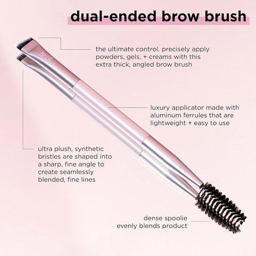 Real Techniques Dual-Ended Brow Brush - Shape & Fill Eyebrows | Travel-Friendly Spoolie & Liner, Vegan