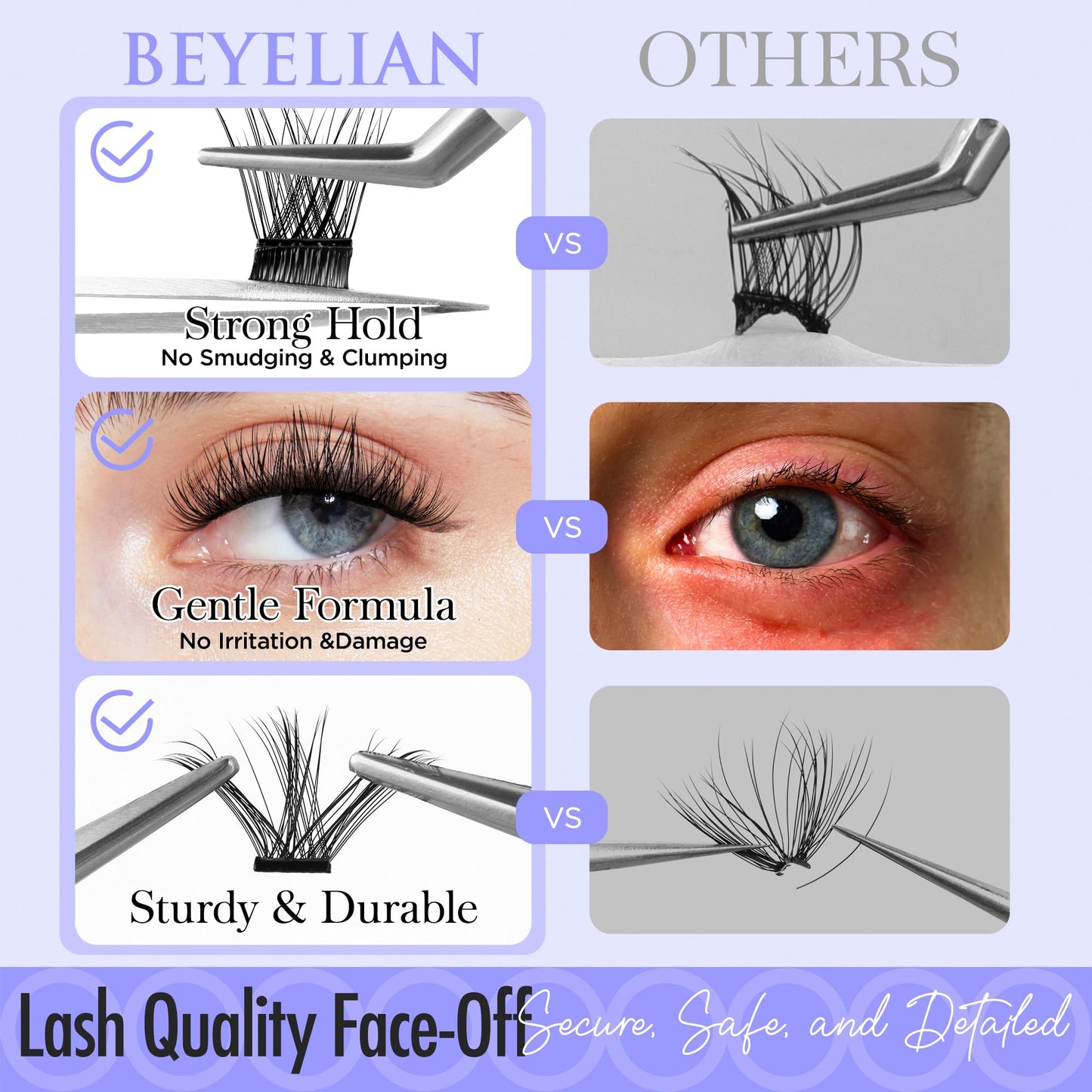 BEYELIAN Press On Lashes, Self Adhesive Eyelashes D+ Curl, 130 Pcs No Glue Lashes Press On Lashes, No Sticky Reusable Cluster Lashes with Applicator, Easy to Apply for Beginners 10-16mm (Y06)