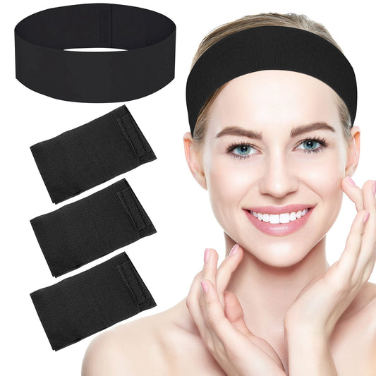 Framendino, 200 Pack Black Disposable SPA Headband Non-Woven Facial Headbands Stretch Soft Skin Care Hair Band with Convenient Closure for Women Girls