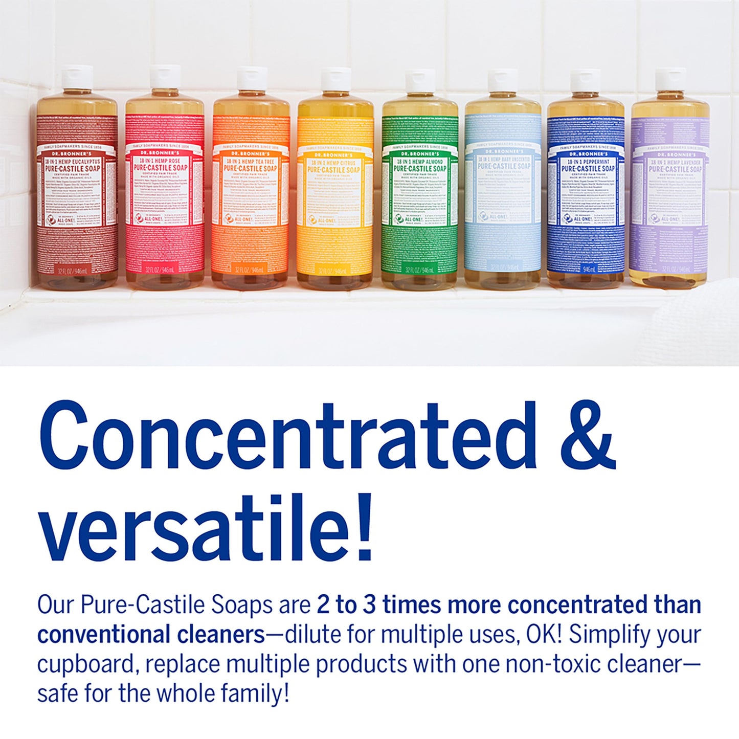 Dr. Bronner's - Pure-Castile Liquid Soap (Baby Unscented, 32 ounce, 2-Pack) - Made with Organic Oils, 18-in-1 Uses: Face, Hair, Laundry and Dishes, For Sensitive Skin and Babies, No Added Fragrance