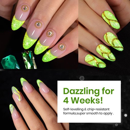 beetles Gel Polish Green Glitter Gel Nail Polish 0.51OZ Reflective Nail Art Manicure Salon DIY at Home UV LED Needed Gifts for Women Lime Shock St Patrick Day