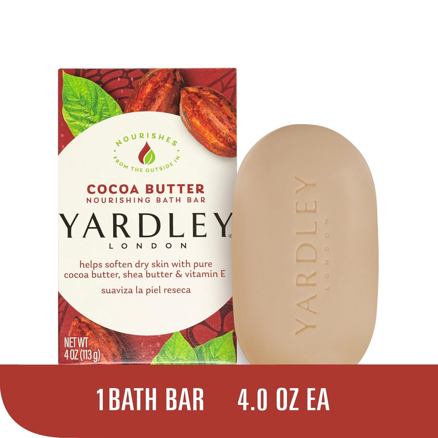 Yardley London Cocoa Butter Bath Soap Bar - Nourishing Formula with Shea Butter & Vitamin E | 4 oz