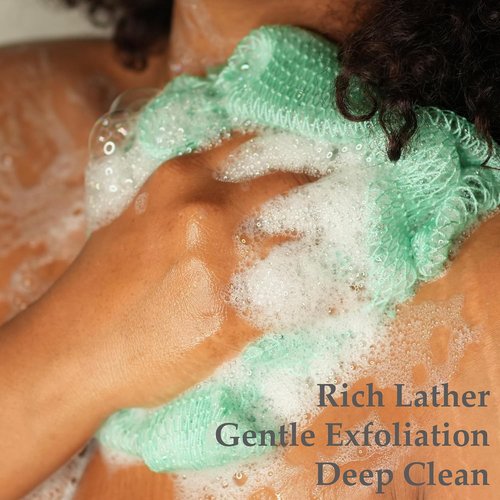 African Exfoliating Net Sponge - Authentic 2-Piece Bath Scrubber Set | Quick-Drying 45-Inch Loofah for All Skin Types (Navy Blue & Baby Blue)