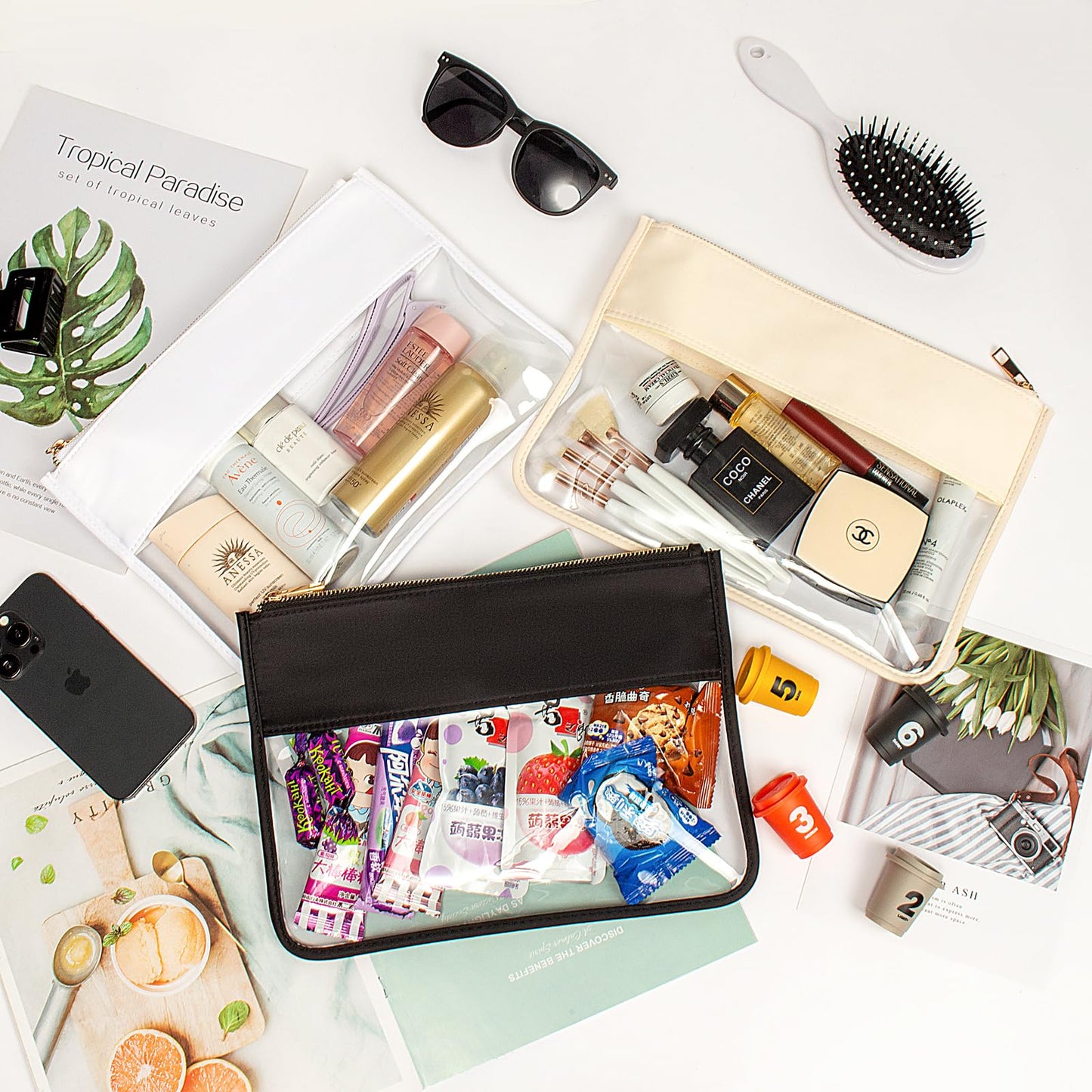 LETGO Clear Makeup Bag Pouch for Travel with Zipper,Clear Cosmetic Bag for Women Waterproof Snacks Bag Stadium Purse Toiletry Bag Bogg Bag Accessories (0-Beige)