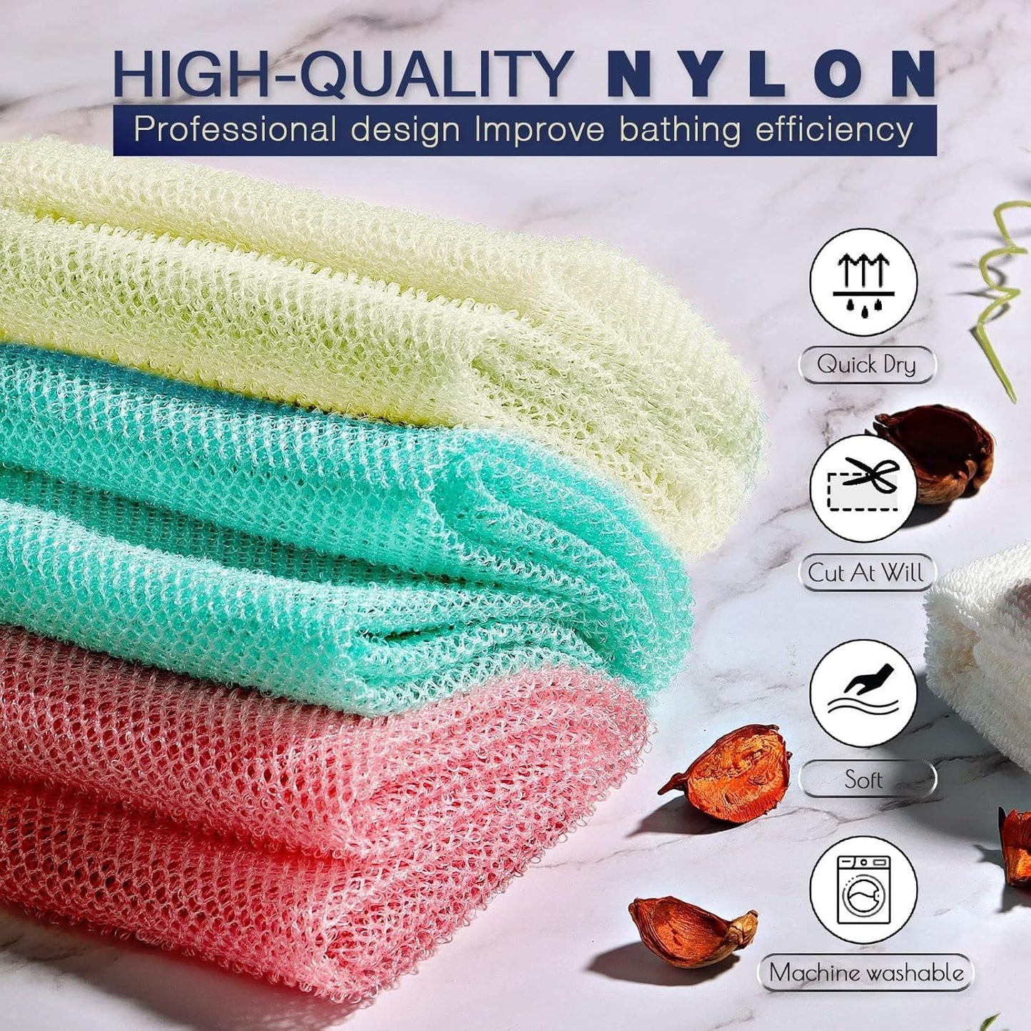 UJFQBH African Net Bath Sponge Set - Exfoliating Shower Scrubber for Smooth Skin | 3 Pieces in Pink, Green, Off-White