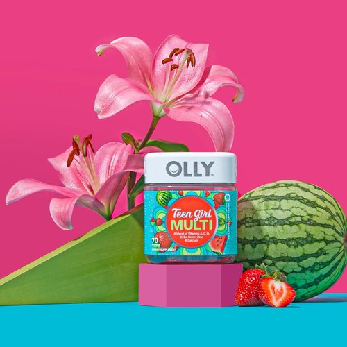 OLLY Teen Girl Multi Gummy - Healthy Skin & Immune Support Chewable Vitamins, Strawberry Melon, 100 Count