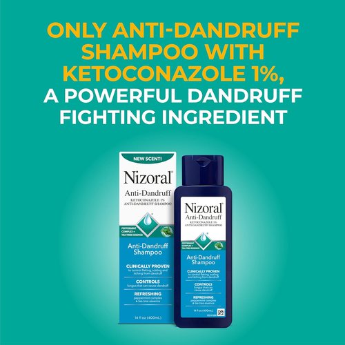 Nizoral Anti-Dandruff Shampoo - 1% Ketoconazole, 14 Fl Oz | Peppermint & Tea Tree Scent, All Hair Types