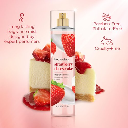 Bodycology Long-Lasting Fragrance Body Mist, Strawberry Cheesecake, 8 fl oz (Pack of 2)