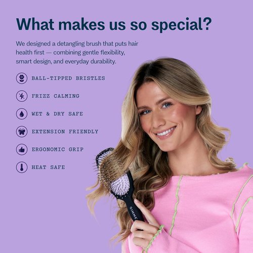 Gimme Beauty Detangling Brush - Curved Paddle for Breakage-Free Detangling - Anti-Static & Frizz Control - Heat-Resistant Tool for Thick Hair