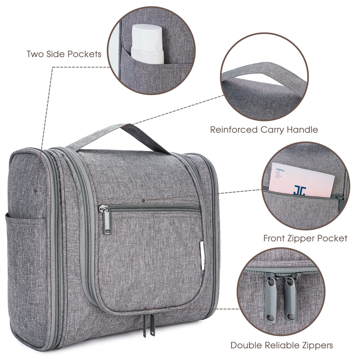 Hanging Toiletry Bag for Women Travel Makeup Bag Organizer Toiletries Bag Men for Cosmetics Essentials Accessories (Large, Grey)