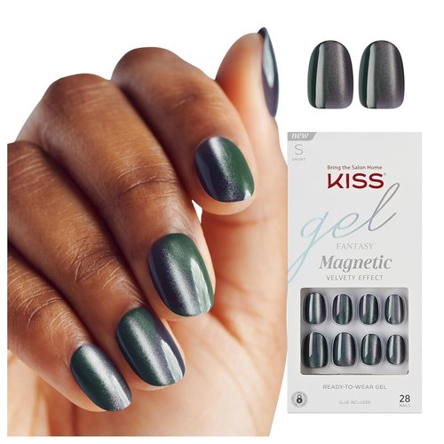KISS Gel Fantasy Press-On Nails - 'Dial Me' Gray Oval Shape | Short Size, 28 Nails & Glue Included