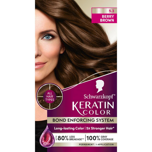 Schwarzkopf Keratin Hair Dye Cream - 5.3 Berry Brown | Professional Quality Color & 100% Gray Coverage