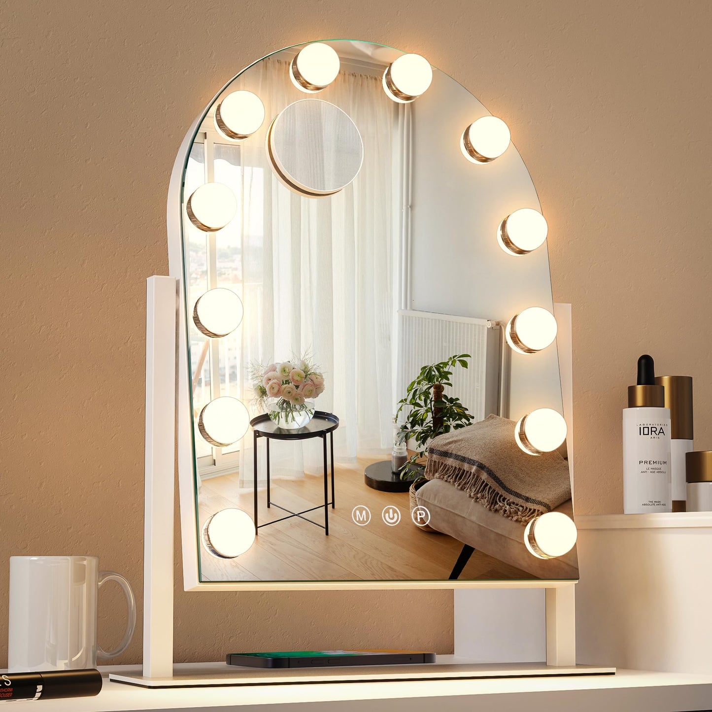 ZL ZELing Vanity Mirror with Lights Makeup Mirror with Lights 12 Dimmable Bulbs Hollywood Lighted Makeup Mirror Detachable 5X Magnification 3 Color Lighting Modes