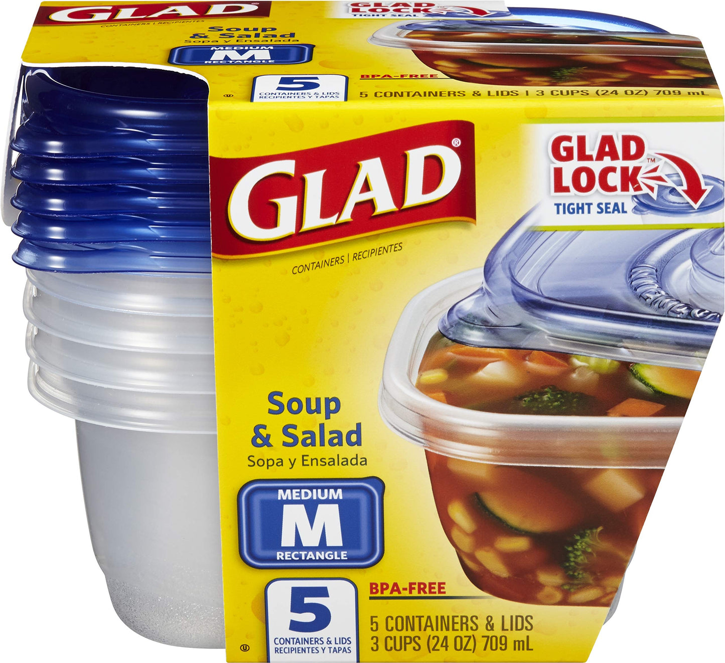 Glad GladWare To Go Snack Food Storage Containers - Medium Round - Meal Container Holds up to 24 Ounces of Food - Lock Tight Seal, 4 Count