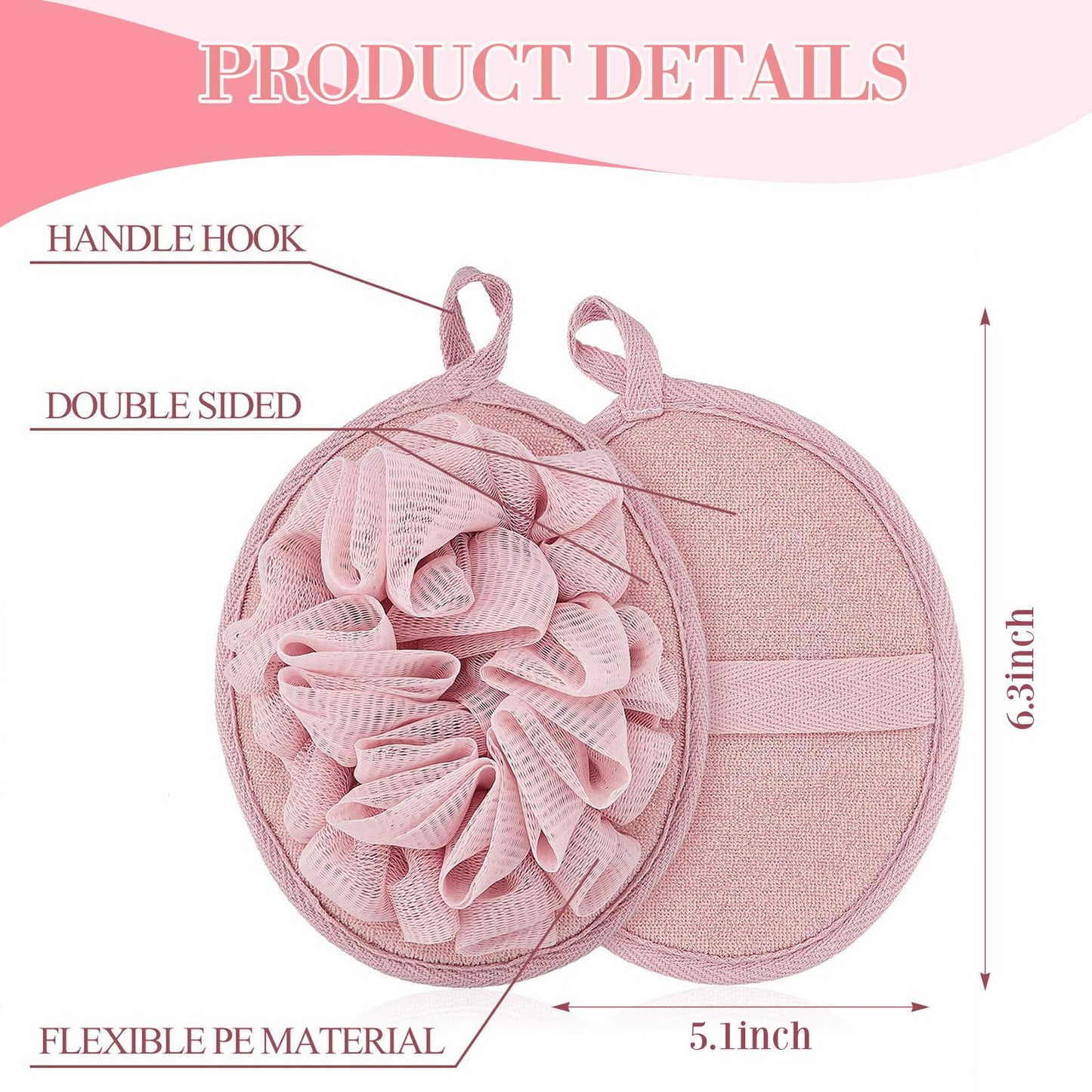 Boao 6 Pcs Bath Shower Pouf Sponge Mesh Pouf Shower Ball Exfoliating Body Sponge Pad Shower Scrubber Ball Shower Glove with Flower Bath Ball (Green,Light Pink)