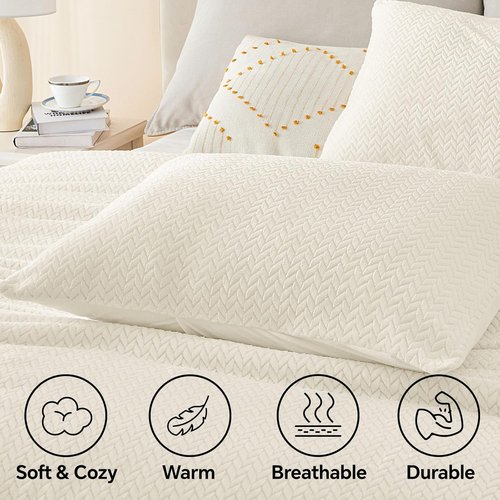 ChiXpace Flannel Fleece Twin Comforter Set - Ultra Soft Furry Beige Leaves Pattern | Cozy Velvet Bedding with 1 Pillow Case