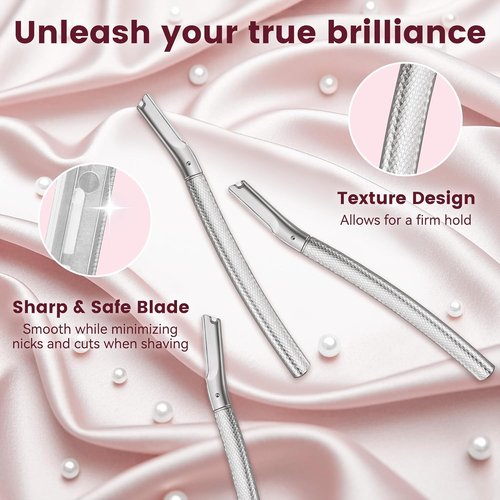 Regine Switzerland Eyebrow Razor & Face Razor - Reusable Metal Handle with 12 Blades & Silicone Cap | Silver