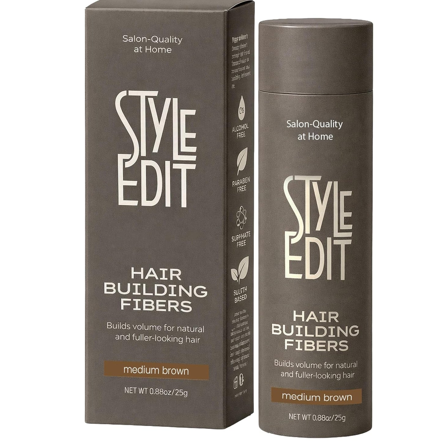 Style Edit Hair Building Fibers - Conceal Thinning Hair & Bald Spots | 100% Plant-Based, Medium Brown 0.88oz