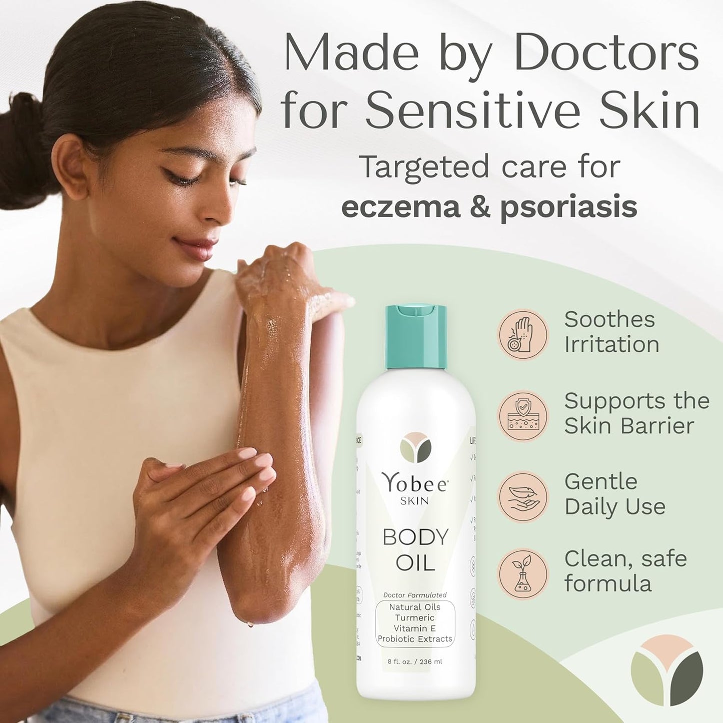 Yobee Probiotic Body Oil - Deeply Moisturizing for Dry, Itchy Skin | Natural Five-Oil Blend with Turmeric, 8oz