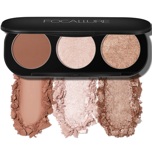 FOCALLURE Blush and Highlighter Palette,3 in 1 Makeup Powder Cruelty-Free Matte Blush,Shimmer Illuminator Highlighters for a Glowing Look,#02