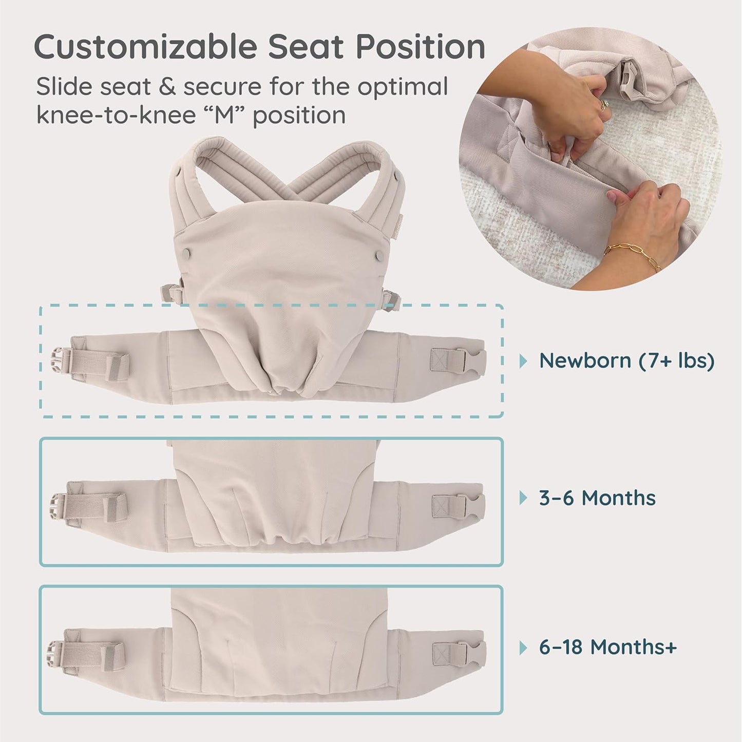 Infantino Honey Blossom Baby Carrier - Ergonomic Infant to Toddler Support, Adjustable Seat, 7-40 lbs | Toasted Almond