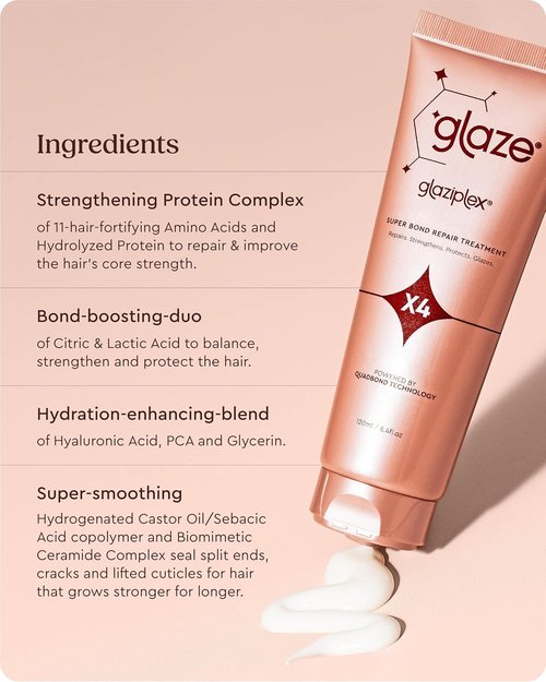 Glaze Glaziplex Bond Repair Hair Treatment - 4-in-1 Deep Conditioning Mask for Damaged Hair - Strengthens & Protects in 4 Minutes | 4oz/120ml