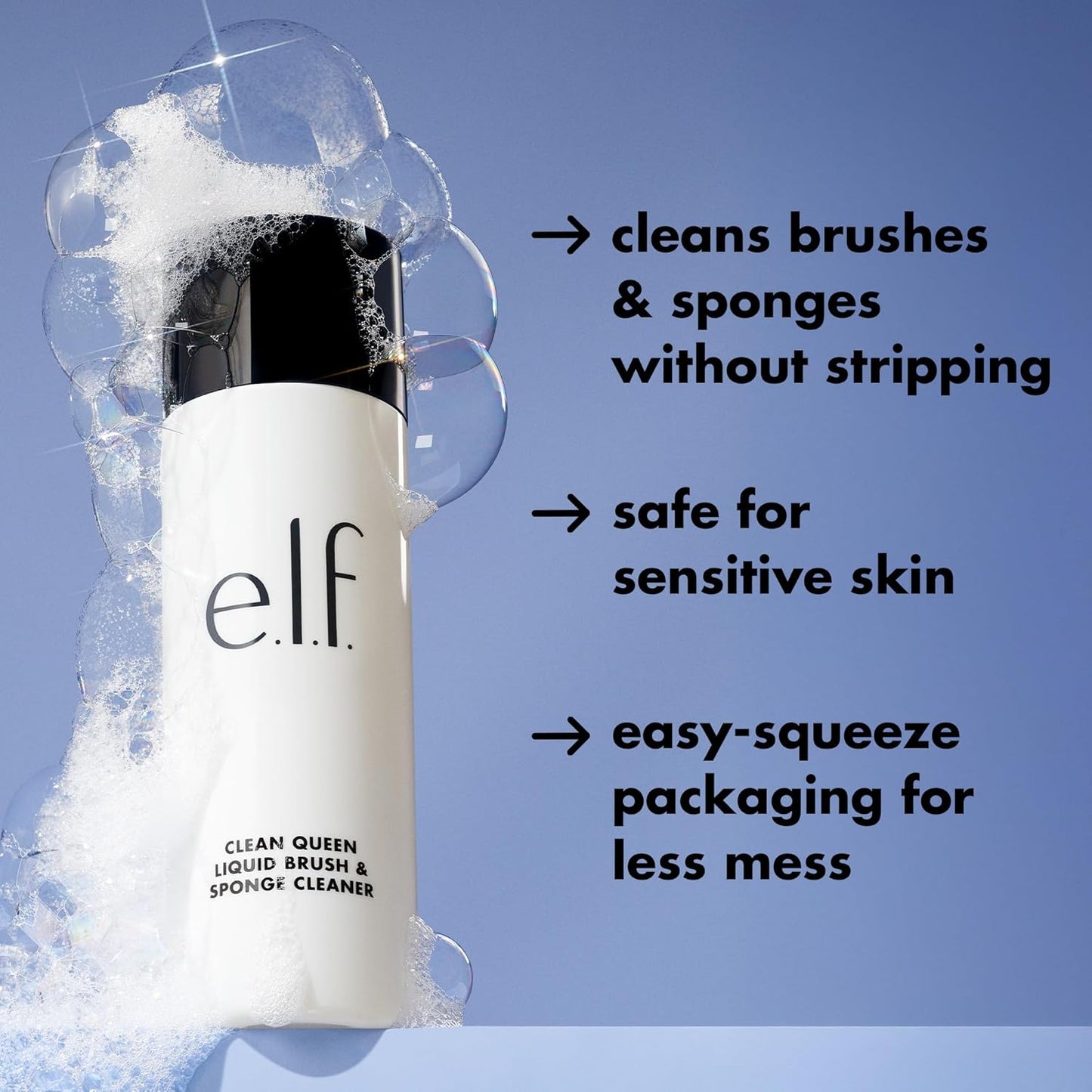 e.l.f. Clean Queen Liquid Brush & Sponge Cleaner - Gentle Foaming Formula for Makeup Removal | Vegan & Cruelty-Free, 4.1 oz
