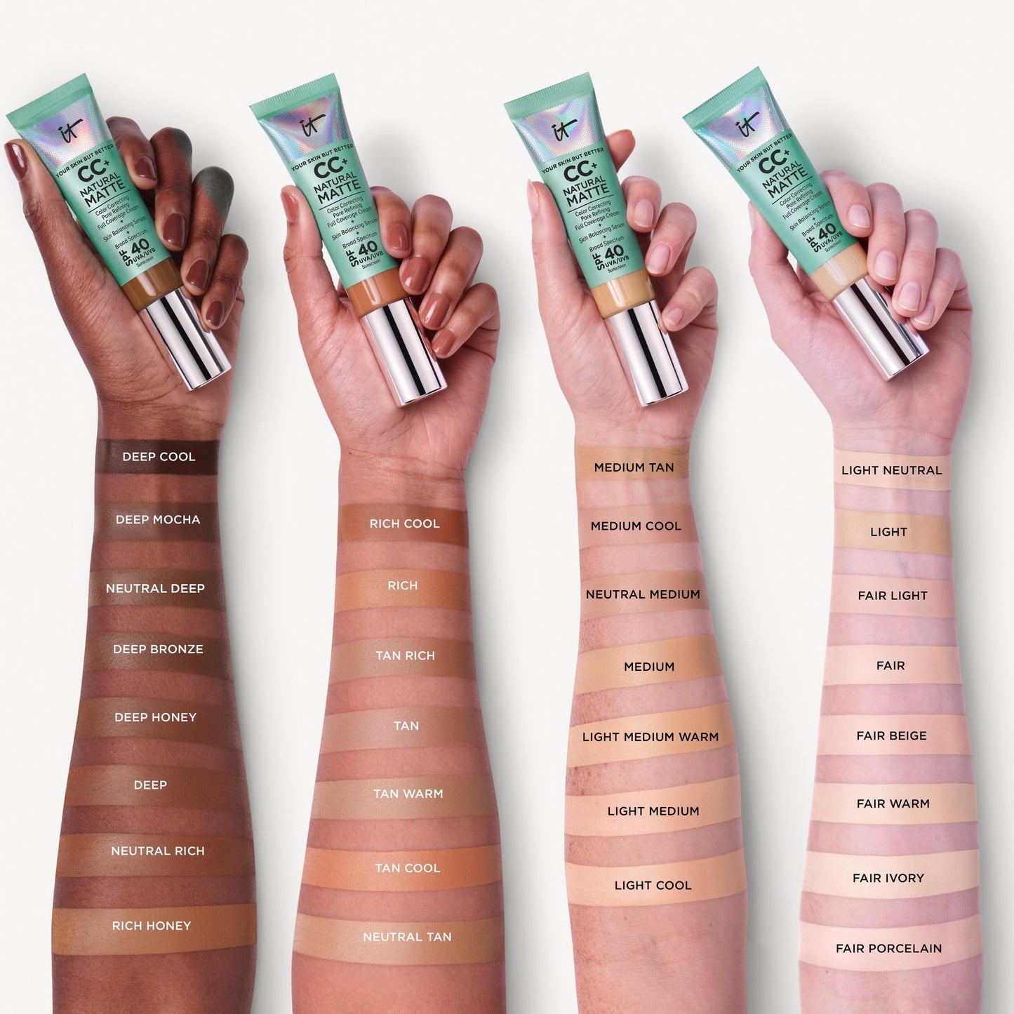 IT Cosmetics CC+ Cream Natural Matte Foundation with SPF 40 - Shine-Reducing & Long-Wear Full Coverage Foundation For Oily Skin - With Hyaluronic Acid - Non-Comedogenic, Neutral Rich - 1.08 fl oz