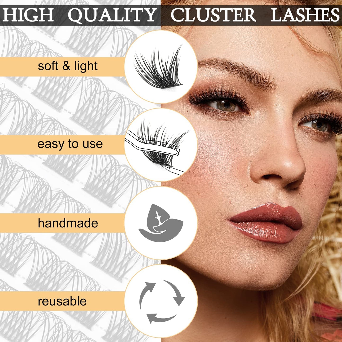 QUEWEL Cluster Lashes 72 Pcs Wide Stem Individual Lashes C/D Curl 12mm Length DIY Eyelash Extension False Eyelashes Fluffy Styles Soft for Personal Makeup Use at Home (Fluffy-D-12)