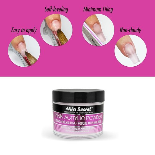 Mia Secret Pink Acrylic Powder - Professional Nail System for Strong, Long-Lasting Nails | 2 OZ