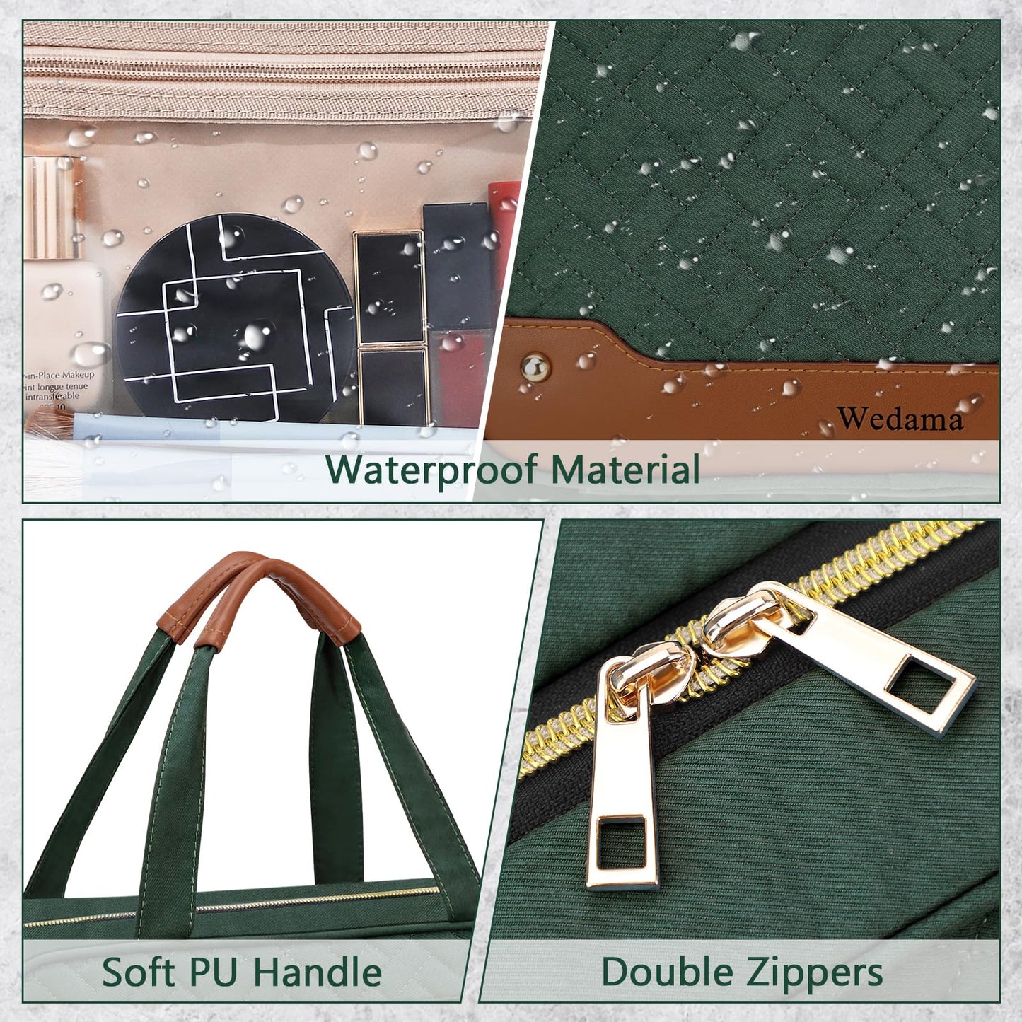 Wedama Toiletry Bag for Women, Hanging Travel Toiletry Bag with Jewelry Organizer Compartment Large Makeup Bag, PVC Waterproof Cosmetic Travel Bag Trips Camping Bathroom, Dark Green