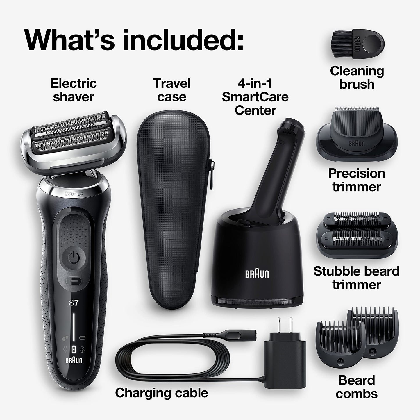 Braun Series 7 7085cc Flex Rechargeable Wet & Dry Men's Electric Shaver with Clean & Charge Station, Stubble & Beard Trimmer