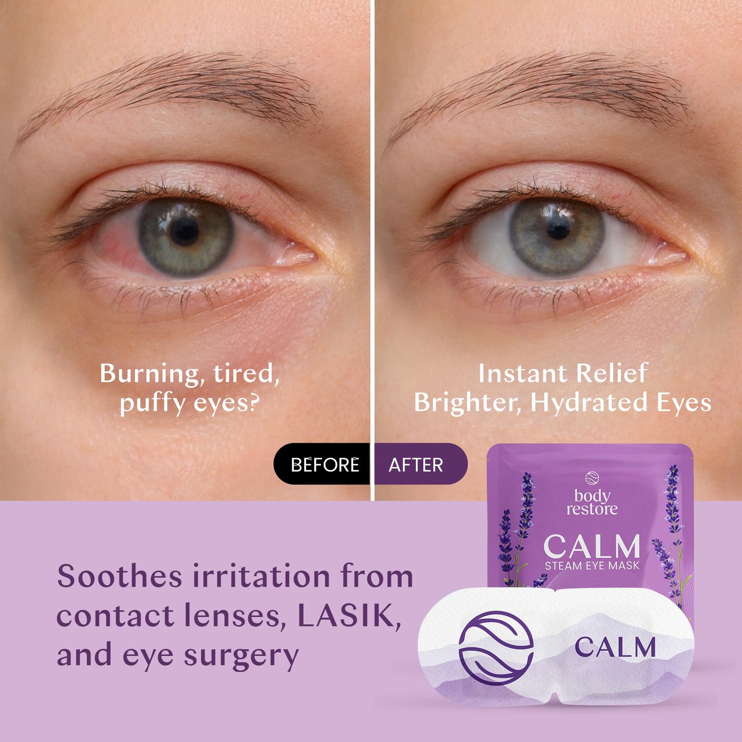 Body Restore Self Heated Steam Eye Mask 5 Pack - Easter Basket Stuffers, Relaxation Gifts for Her and Him, Best Friend, Stye Eye Treatment, Disposable Heating Pad, Travel Essentials - Lavender