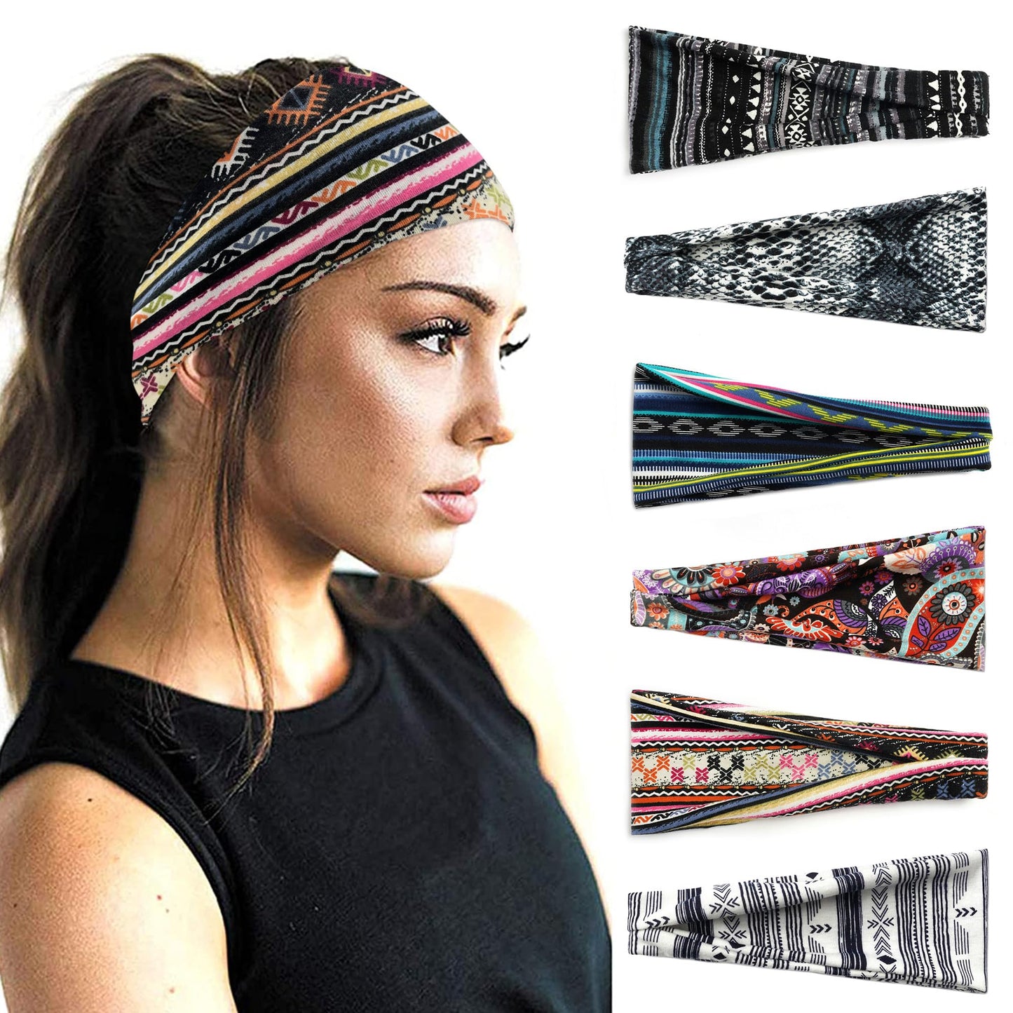 STGDAK Boho Headbands For Women Non Slip Fashion Wide Hair Band Turban Head Bands Yoga Workout Running Elastic Headband Stylish Wrap Headbands Hair Accessories for Teen Girls 6 Pack