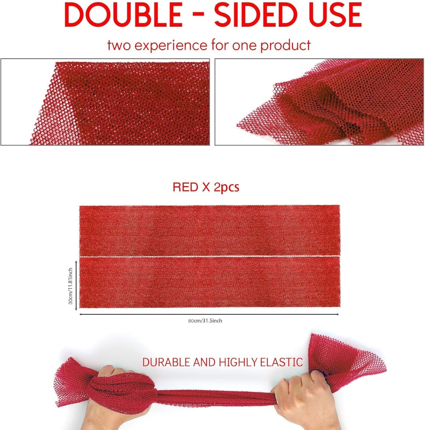 UJFQBH African Bath Sponge Set - Exfoliating Long Net Body Scrubber for Smooth Skin | Red