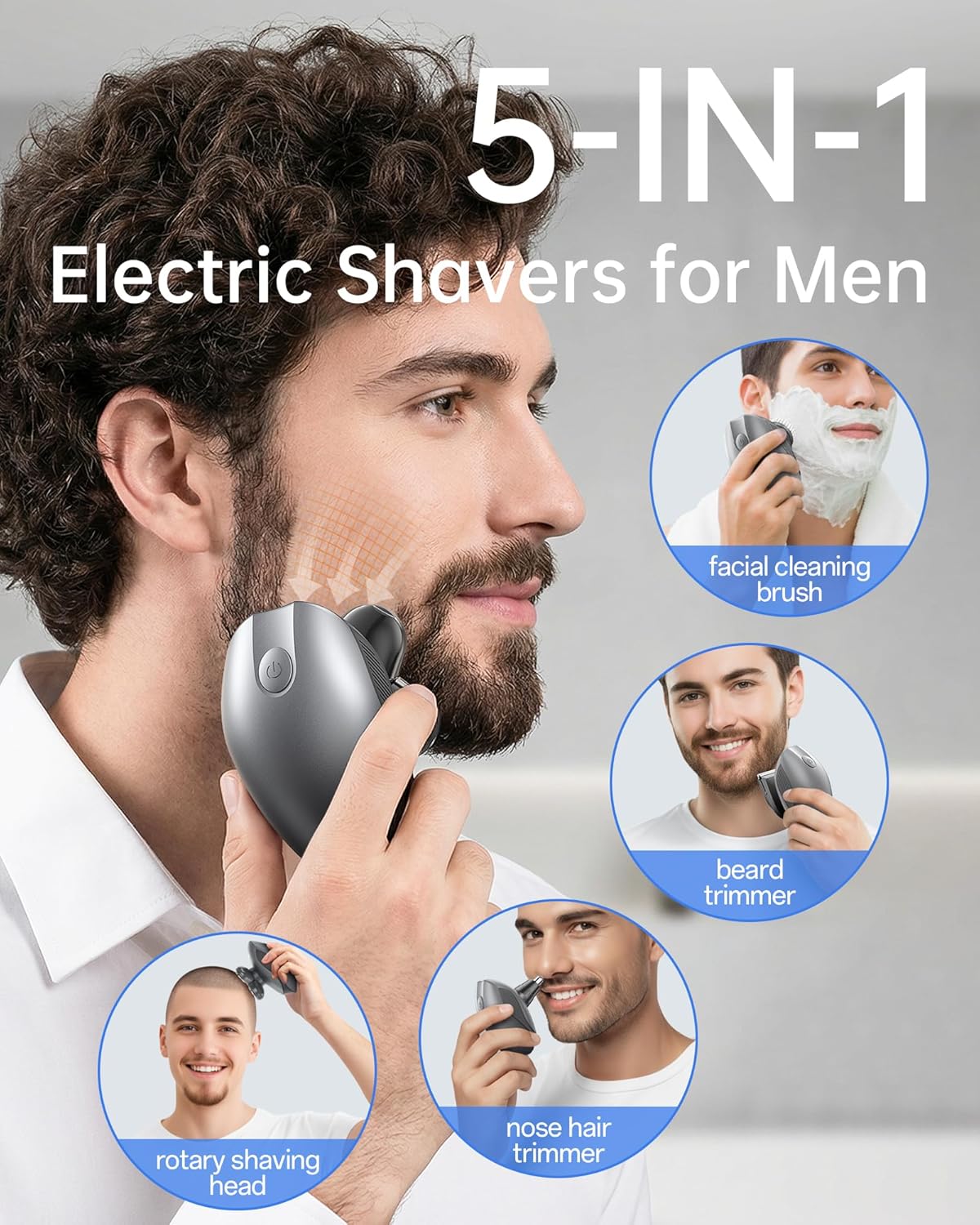Skiennix Electric Razor for Men - 5-in-1 Waterproof Bald Head Shaver with LED Display | Rechargeable Trimmer (Black)