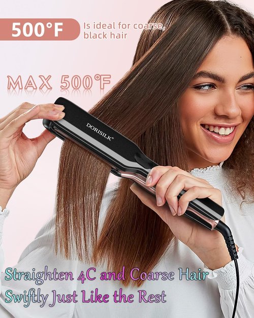 DORISILK 2-in-1 Hair Straightener & Curler - 500°F Ceramic Flat Iron for Frizz-Free, Shiny Hair