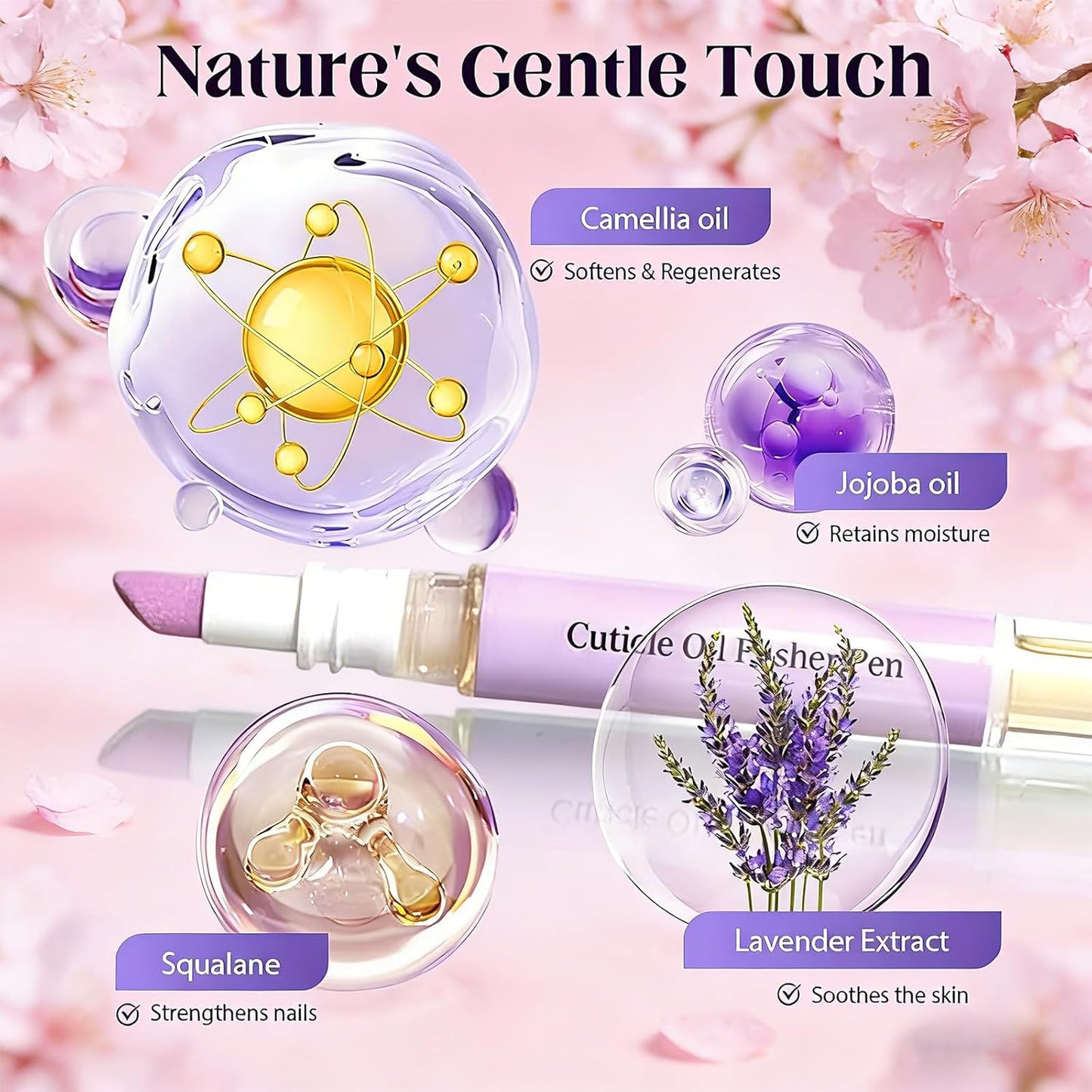 Cuticle Oil Pusher Pen (2 Pack) - Ceramic Cuticle Oil for Dry Nails & Cuticles, No Leak Travel Size Cuticle Pusher Pen, Moisturizing Nail Care Treatment for DIY Manicure & Salon Use